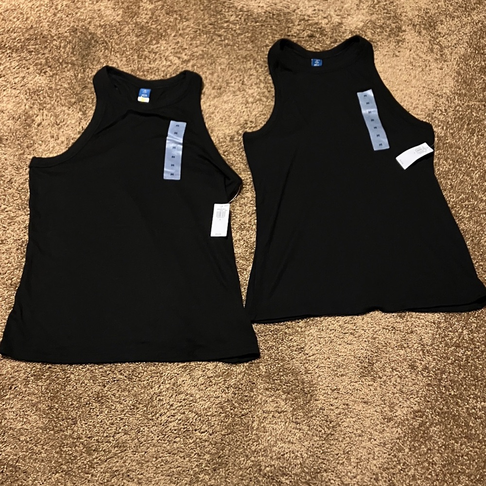 OLD NAVY. TWO BLACK TANK TOPS WITH RACER BACKS. SIZE MEDIUM. NWT